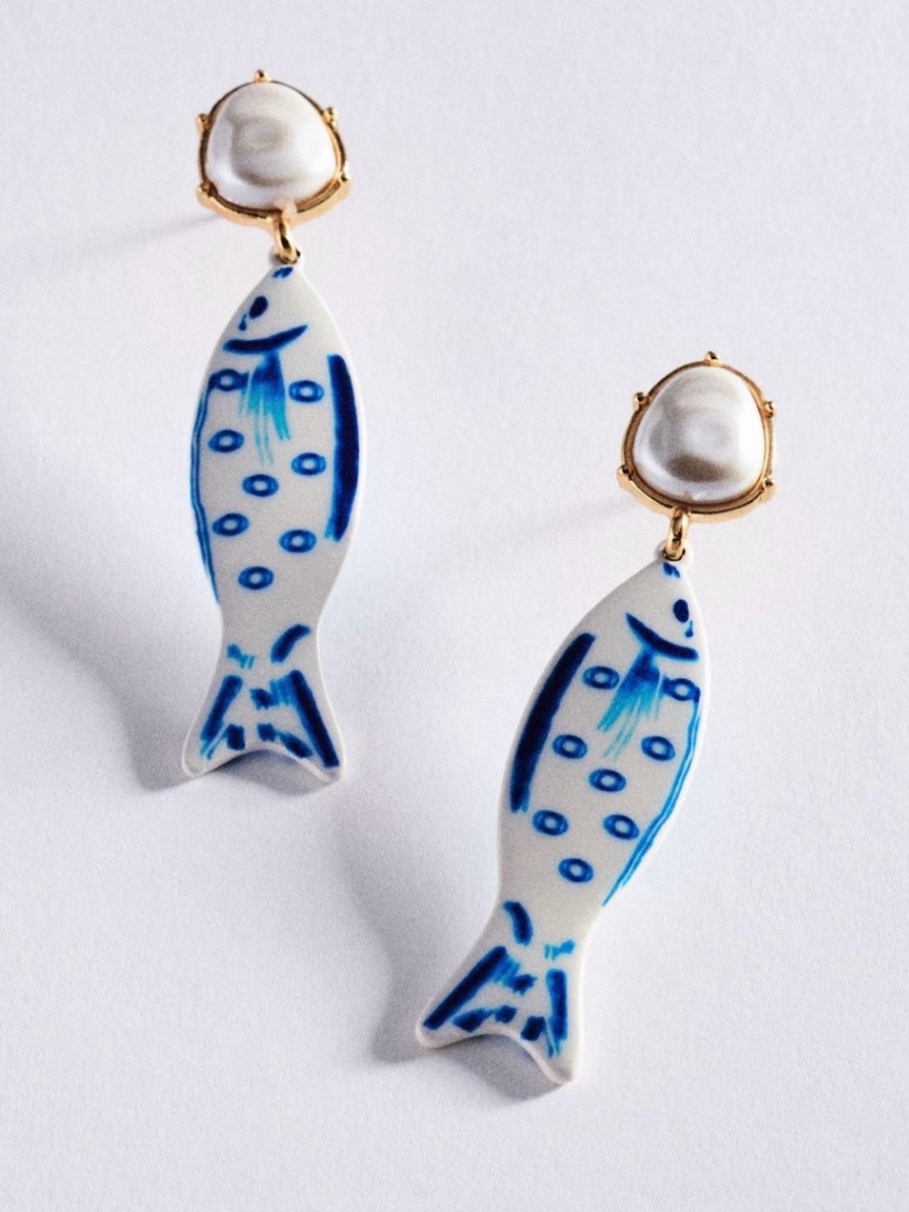 Anthropologie Ceramic Fish and Pearl Earrings. Brand new!